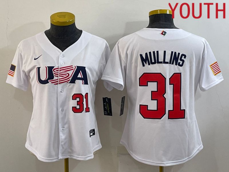 Youth 2023 World Cub USA 31 Mullins White MLB Jersey1